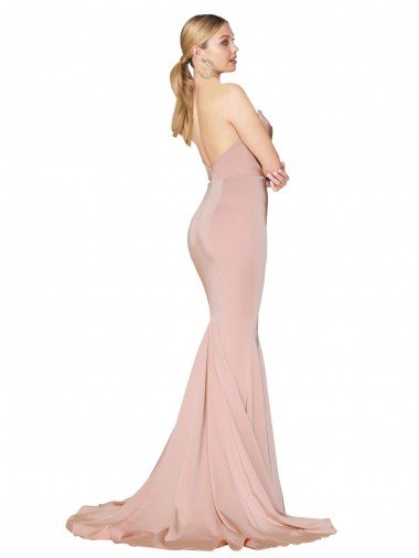 Affordable Sweep Train Sweetheart Long Mermaid Formal Crepe Bridesmaid Dress / Prom Dress Low Back UK