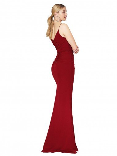 Affordable Spaghetti Straps V-Neck Long Formal Crepe Dress with High Slit UK