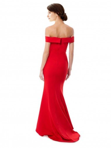 Affordable Off the Shoulder Sweetheart Maxi Formal Crepe Bridesmaid Dress / Prom Dress With Thigh Split and Train UK