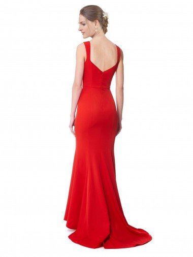 Affordable Long Chapel Train Fishtail Maxi Formal Crepe Bridesmaid Dress / Prom Dress with Sweetheart Neckline UK