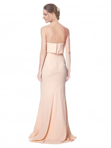 Affordable High Neck Strapless Long Formal Crepe Maxi Bridesmaid Dress / Prom Dress with Overlay UK
