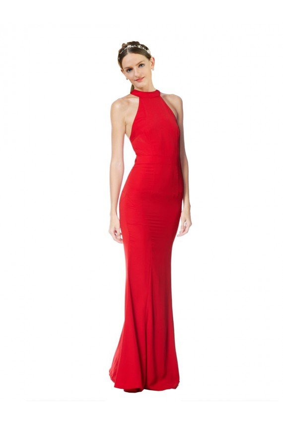 Affordable Halter Neck Keyhole Back Sleeveless Formal Crepe Maxi Bridesmaid Dress / Prom Dress UK