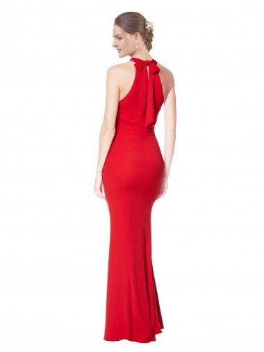 Affordable Halter Neck Keyhole Back Sleeveless Formal Crepe Maxi Bridesmaid Dress / Prom Dress UK