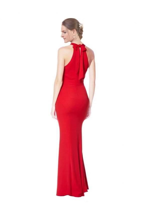 Affordable Halter Neck Keyhole Back Sleeveless Formal Crepe Maxi Bridesmaid Dress / Prom Dress UK