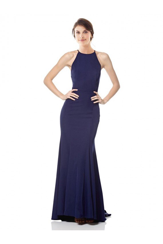 Affordable High Neck Fishtail Formal Crepe Bridesmaid Dress / Prom Dress with Open Back Detail UK