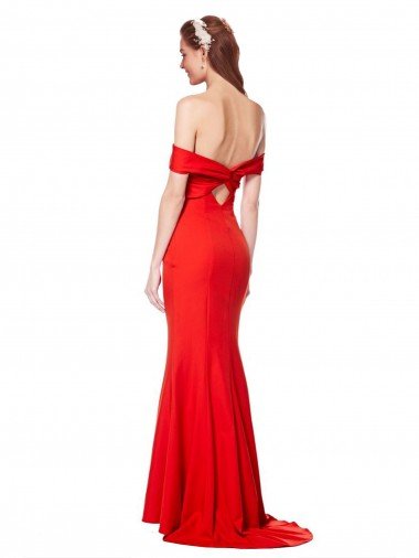 Affordable Cross Front and Back Bardot Sleeveless Formal Crepe Maxi Bridesmaid Dress / Prom Dress UK