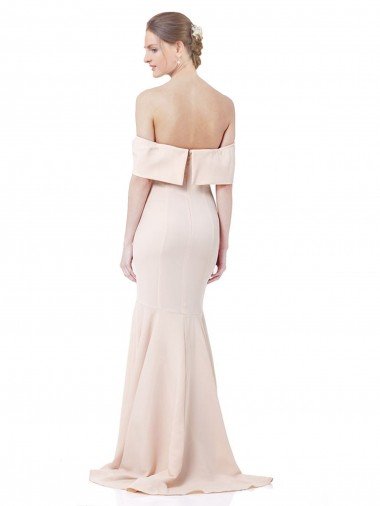 Affordable Mermaid Bardot Maxi Formal Crepe Bridesmiad Dress with Fishtail Train UK
