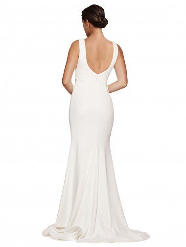 Affordable Square Neck Long Sheath Sweep Train Crepe Bridesmaid Dress / Prom Dress  UK