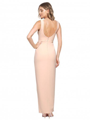 Affordable Floor Length Square Neck Long Sheath Formal Crepe Bridesmaid Dress / Prom Dress  UK