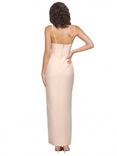 Affordable Long Full Length Ruffles Strapless Low Back Crepe Bridesmaid Dress / Prom Dress with Straps UK