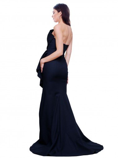 Affordable Long Strapless Sweep Train Low Back Crepe Bridesmaid Dress / Prom Dress UK