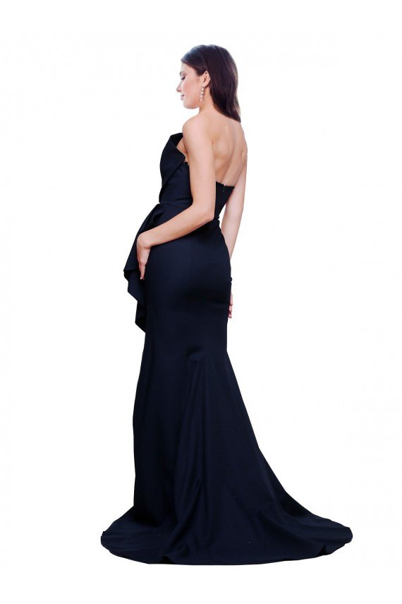 Affordable Long Strapless Sweep Train Low Back Crepe Bridesmaid Dress / Prom Dress UK