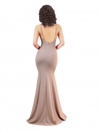Affordable Fishtail Shape V-Neck Formal Crepe Bridesmaid Dress / Prom Dress with Slit UK