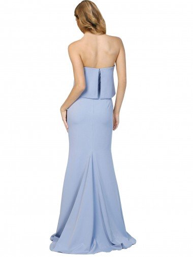 Affordable Strapless Full Length Formal Crepe Bridesmaid Dress / Prom Dress with Bodice Overlay UK