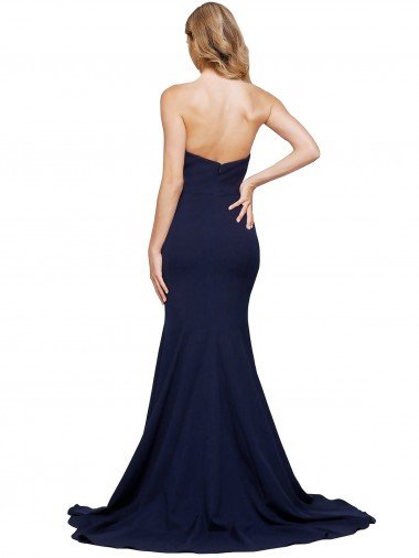 Affordable Fit and Flare Sweetheart Long Formal Crepe Bridesmaid Dress / Prom Dress with Sweep Train UK