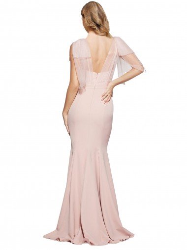 Affordable Double Bow Full Length Sweetheart Formal Crepe Bridesmaid Dress / Prom Dress with Tulle Overlay UK