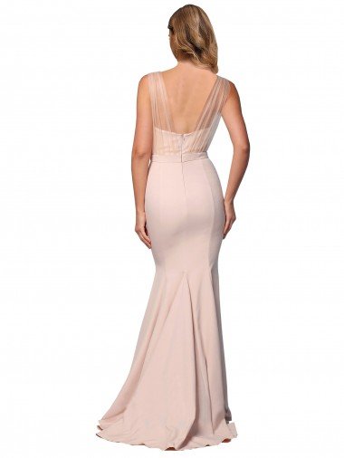 Affordable Full Length Sweetheart Formal Crepe Bridesmaid Dress / Prom Dress with Tulle Overlay UK