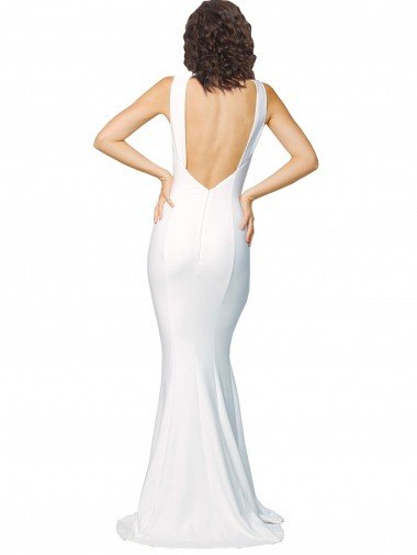 Affordable High Neck Low V-Back Long Formal Crepe Bridesmaid Dress / Prom Dress UK