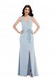 Affordable Open Back Halter Maxi Formal Crepe Bridesmaid Dress / Prom Dress with Draped Bow UK