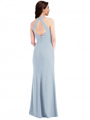 Affordable Open Back Halter Maxi Formal Crepe Bridesmaid Dress / Prom Dress with Draped Bow UK