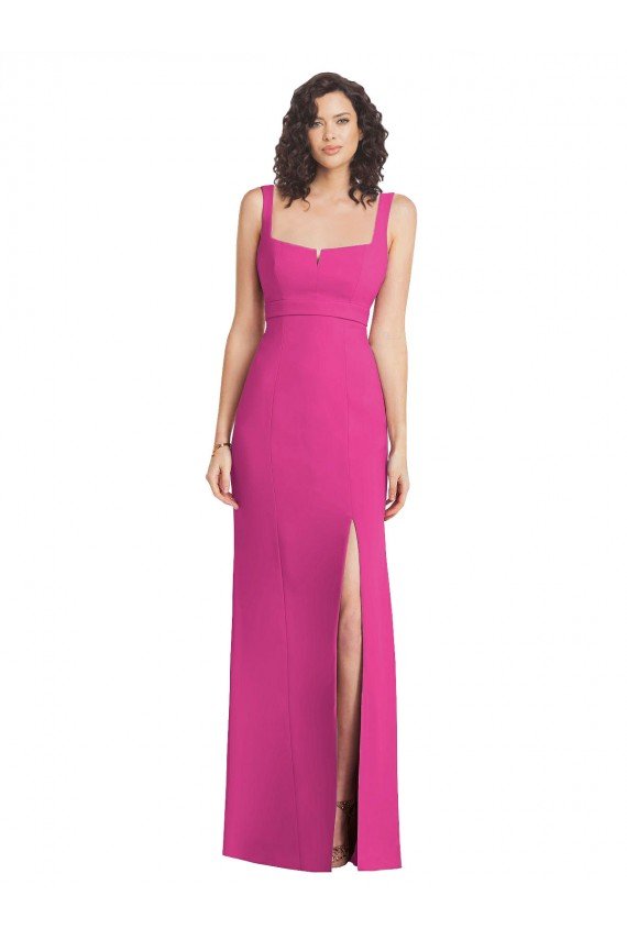 Affordable Wide Strap Notch Empire Waist Bridesaid Dress with Front Slit UK