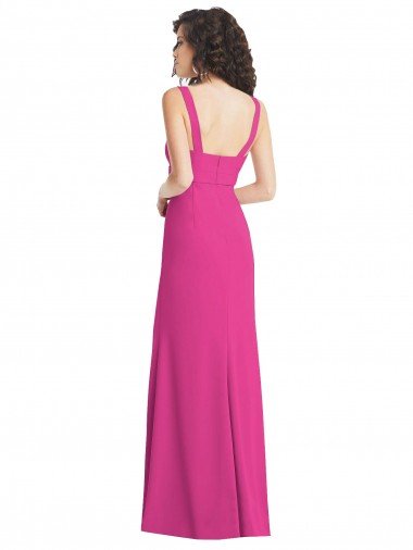 Affordable Wide Strap Notch Empire Waist Bridesaid Dress with Front Slit UK