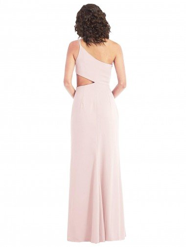 Affordable Flirty One Shoulder Midriff Cutout Maxi Formal Crepe Bridesmaid Dress / Prom Dress UK