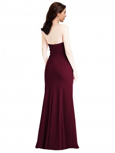 Affordable Strapless Crepe Maxi Bridesmaid Dress / Prom Dress with Front Slit UK