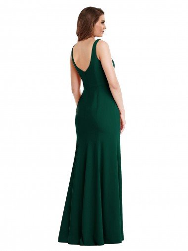 Affordable Square Neck Trumpet Maxi Bridesmaid Dress / Prom Dress with Front Slit UK