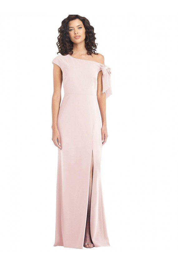 Affordable Off the Shoulder Tie Detail Trumpet Formal Crepe Bridesmaid Dress / Prom Dress with Front Slit UK