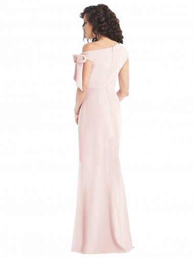 Affordable Off the Shoulder Tie Detail Trumpet Formal Crepe Bridesmaid Dress / Prom Dress with Front Slit UK