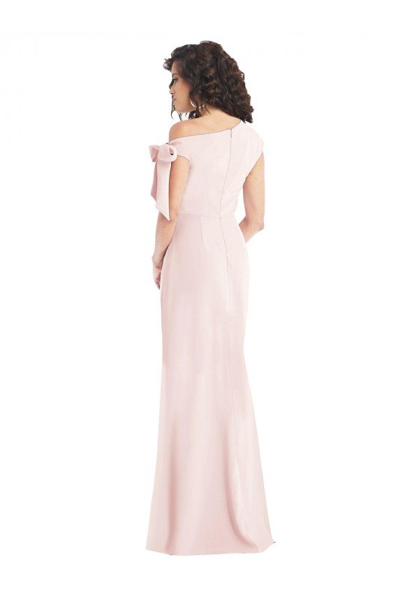 Affordable Off the Shoulder Tie Detail Trumpet Formal Crepe Bridesmaid Dress / Prom Dress with Front Slit UK