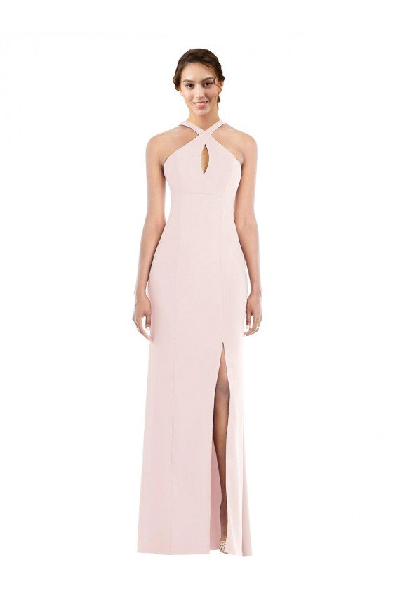 Affordable Criss Cross Halter Princess Line Trumpet Formal Crepe Bridesmaid Dress / Prom Dress UK