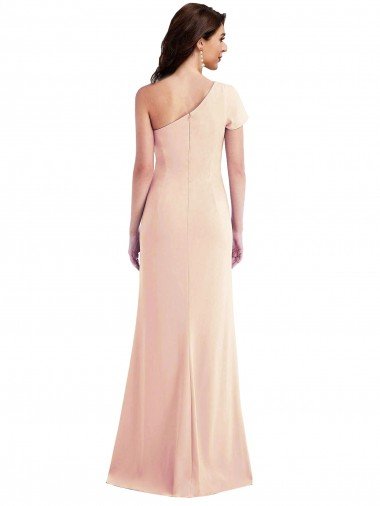 Affordable One Shoulder Cap Sleeves Trumpet Formal Crepe Bridesmaid Dress / Prom Dress with Front Slit UK