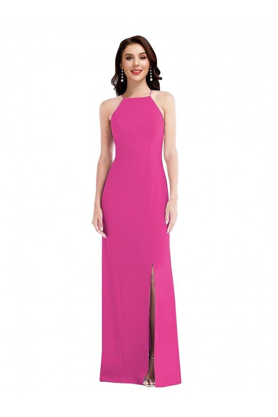 Affordable Open Back High Neck Halter Trumpet Formal Crepe Bridesmaid Dress / Prom Dress UK