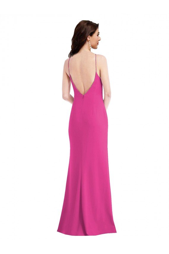 Affordable Open Back High Neck Halter Trumpet Formal Crepe Bridesmaid Dress / Prom Dress UK