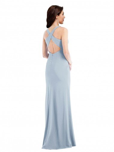 Affordable Criss Cross Cutout Back Maxi Bridesmaid Dress / Prom Dress with Front Slit UK