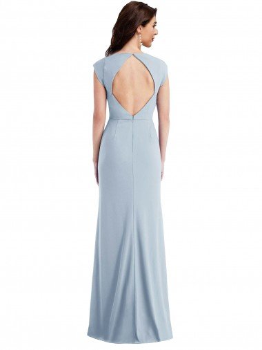 Affordable Cap Sleeve Open Back Trumpet Formal Crepe Bridesmaid Dress / Prom Dress with Front Slit UK