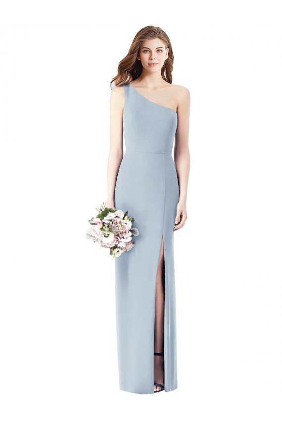 Affordable One Shoulder Crepe Trumpet Bridesmaid Dress / Prom Dress with Front Slit UK