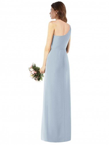 Affordable One Shoulder Crepe Trumpet Bridesmaid Dress / Prom Dress with Front Slit UK