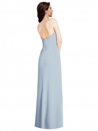 Affordable Strapless Scoop Back Maxi Formal Crepe Bridesmaid Dress / Prom Dress with Front Slit UK