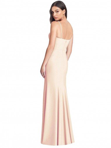 Affordable Seamed Bodice Crepe Trumpet Bridesmaid Dress / Prom Dress with Front Slit UK