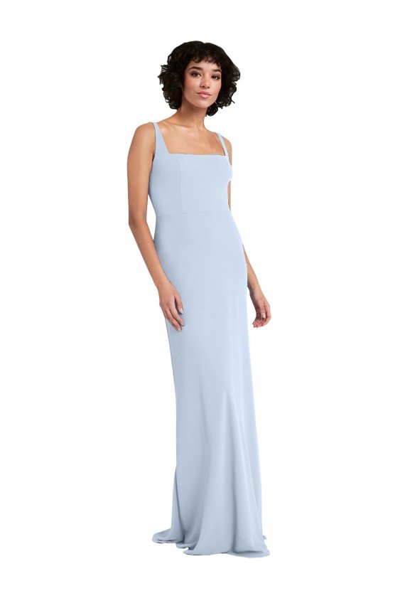Affordable Slim Square Neck Fit and Flare Full Length Stretch Crepe Bridesmaid Dress / Prom Dress UK