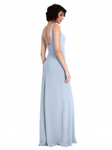 Affordable Slim Square Neck Fit and Flare Full Length Stretch Crepe Bridesmaid Dress / Prom Dress UK
