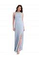 Affordable Fit and Flare High Neck Formal Crepe Bridesmaid Dress / Prom Dress with Side Slit UK