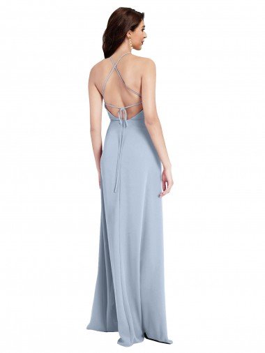 Affordable Fit and Flare High Neck Formal Crepe Bridesmaid Dress / Prom Dress with Side Slit UK