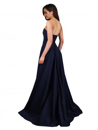 Affordable Sweetheart Neckline Low Back Long Formal Crepe Bridesmaid Dress / Prom Dress with High Leg Spit UK