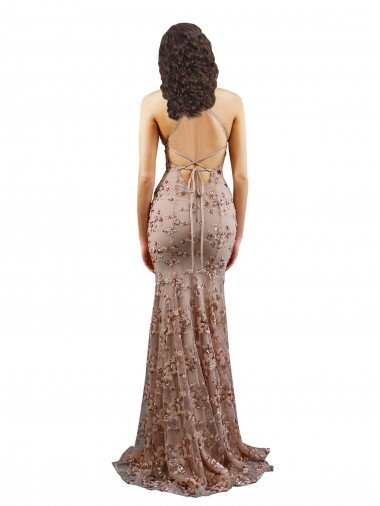 Affordable Floral Patterned Backless V-Neckline Sequin Formal Bridesmaid Dress / Prom Dress UK