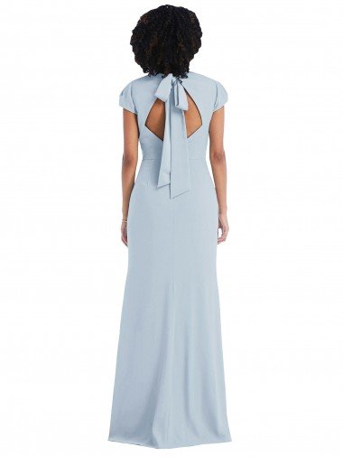 Affordable Cap Sleeve Cutout Tie Back Trumpet Bridesmaid Dress UK