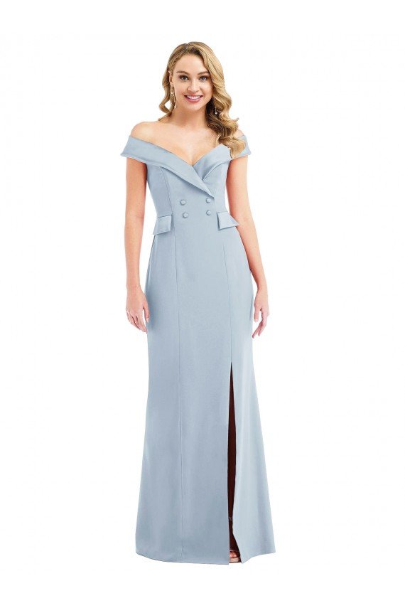 Affordable Off the Shoulder Tuxedo Maxi Bridesmaid Dress / Prom Dress with Front Slit UK